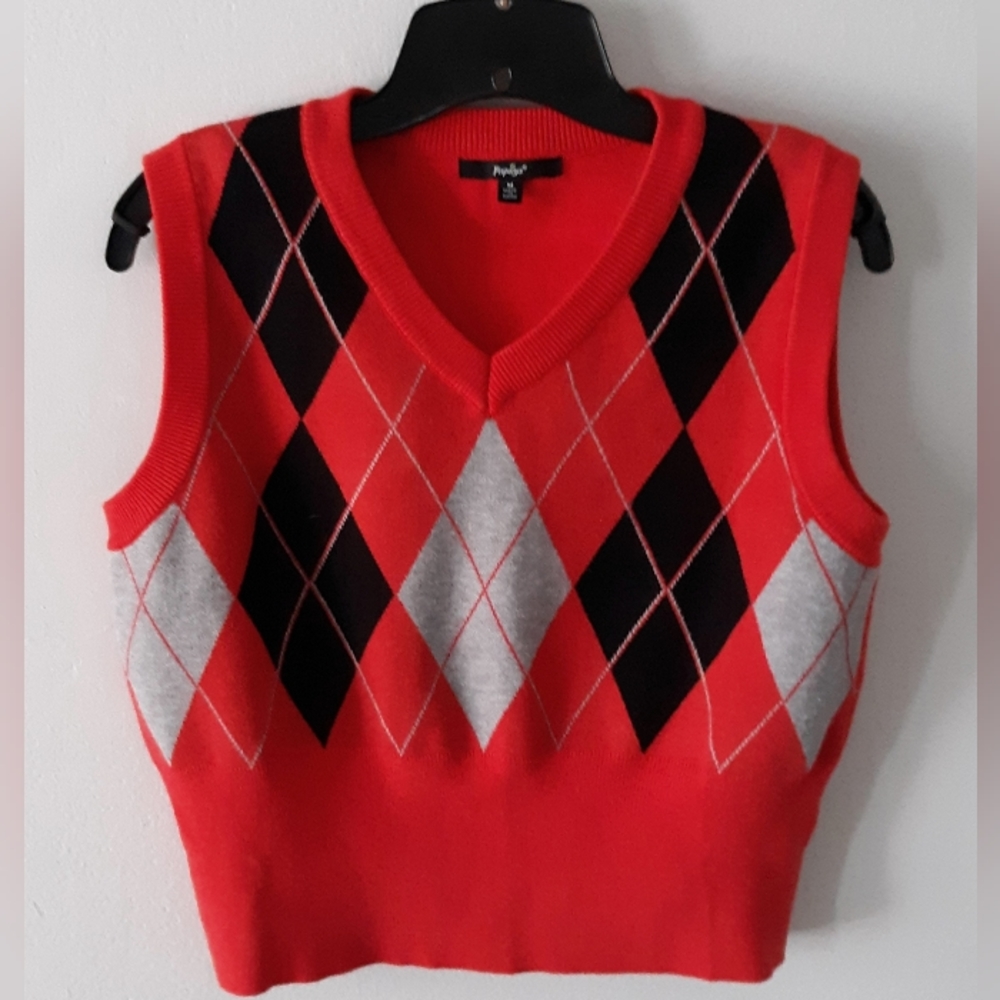 Papaya Argyle Crop Sweater Vest